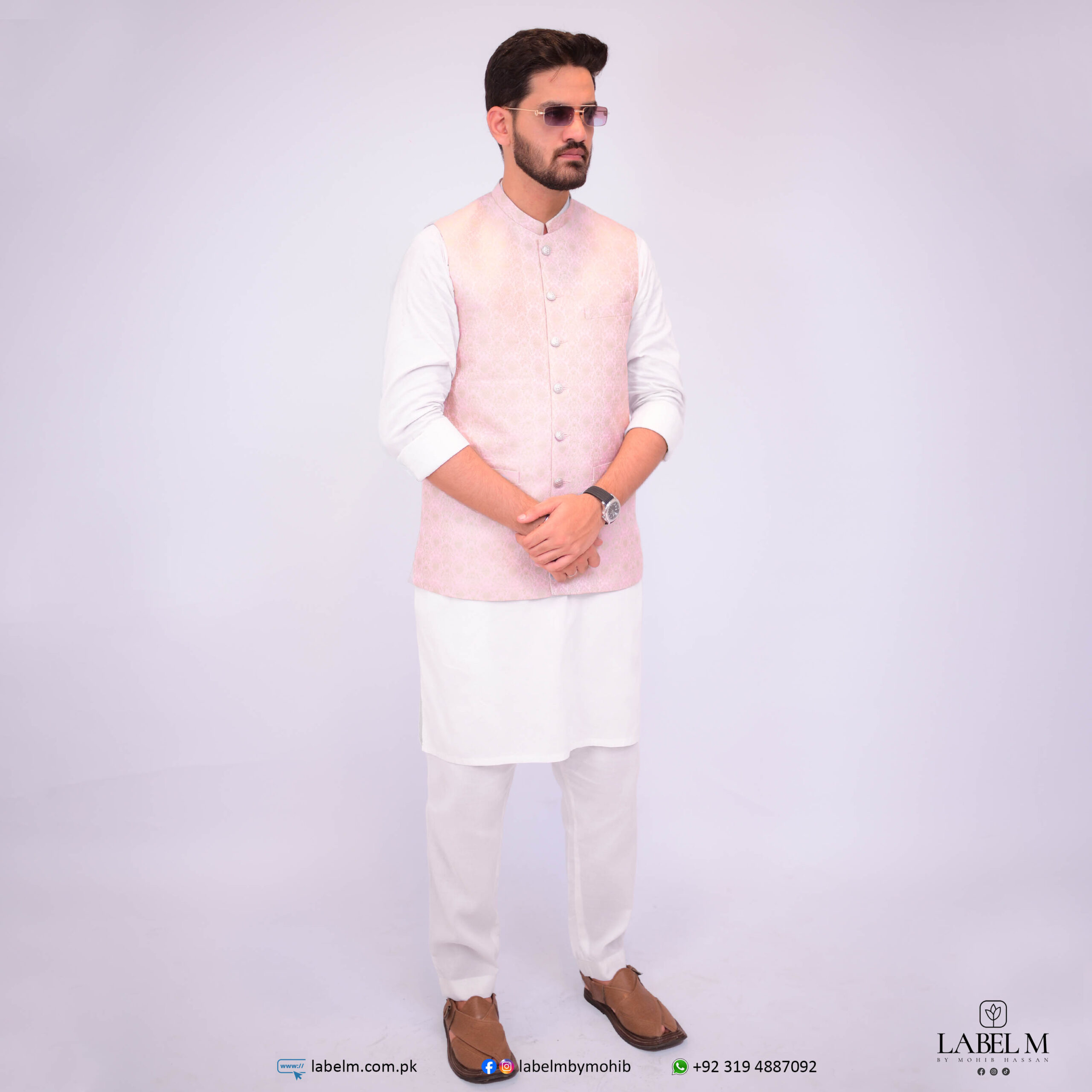 White Jamawar Waistcoat Bosky White Kurta Trouser With Skin