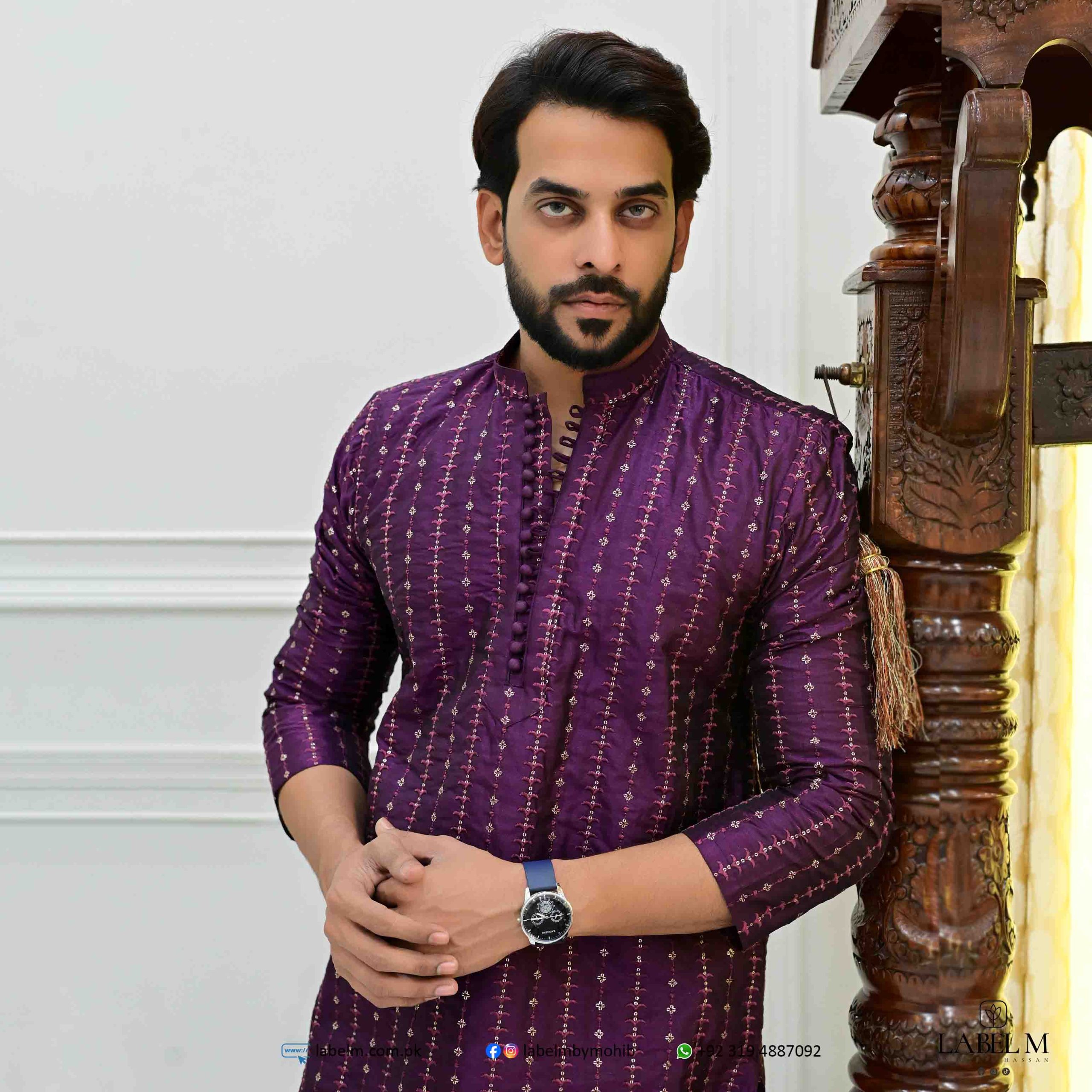 Magenta Raw Silk Embroidered Kurta Label M