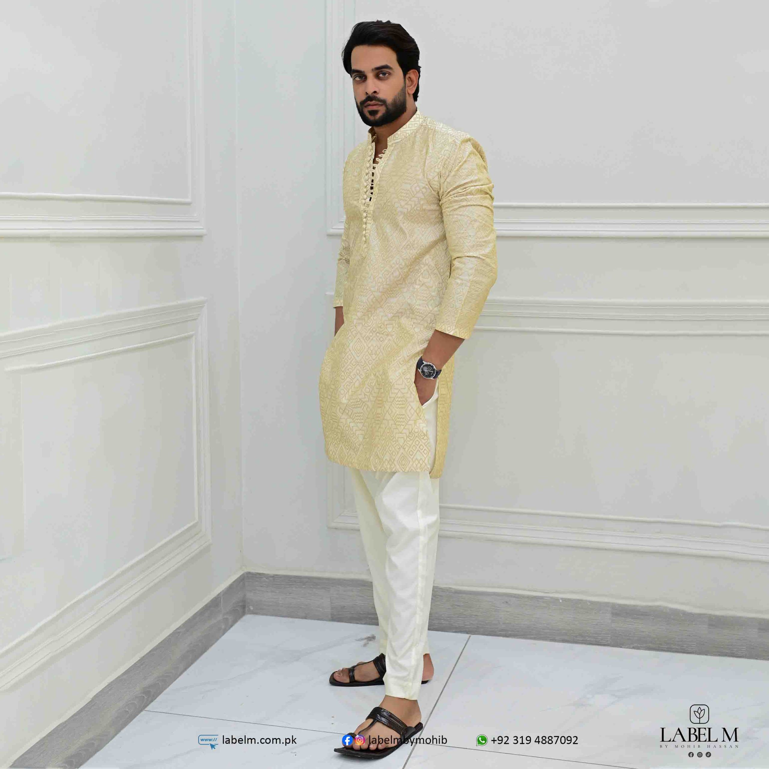 Fawn Raw Silk Embroidered Kurta Label M