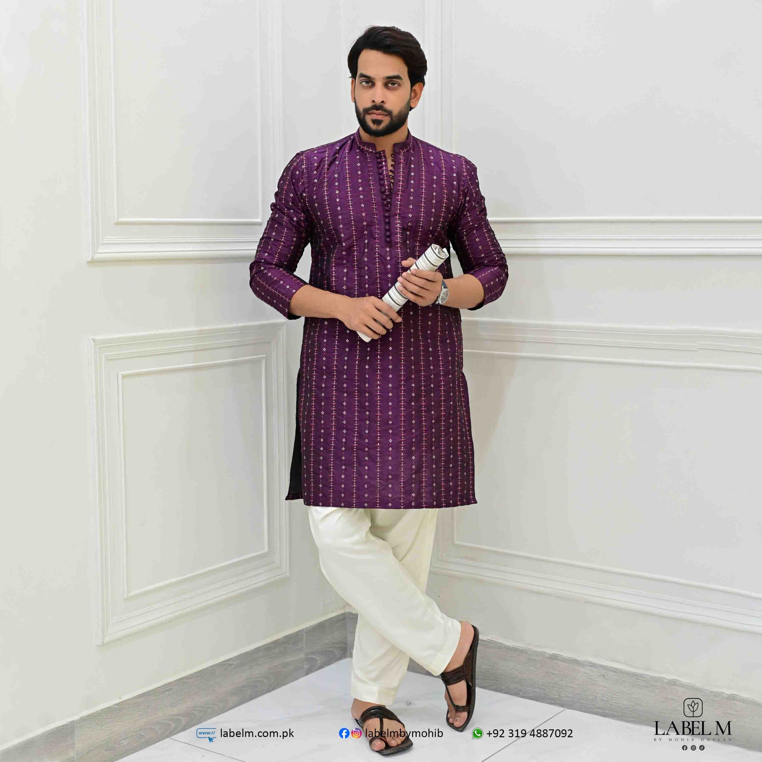 Magenta Raw Silk Embroidered Kurta Label M