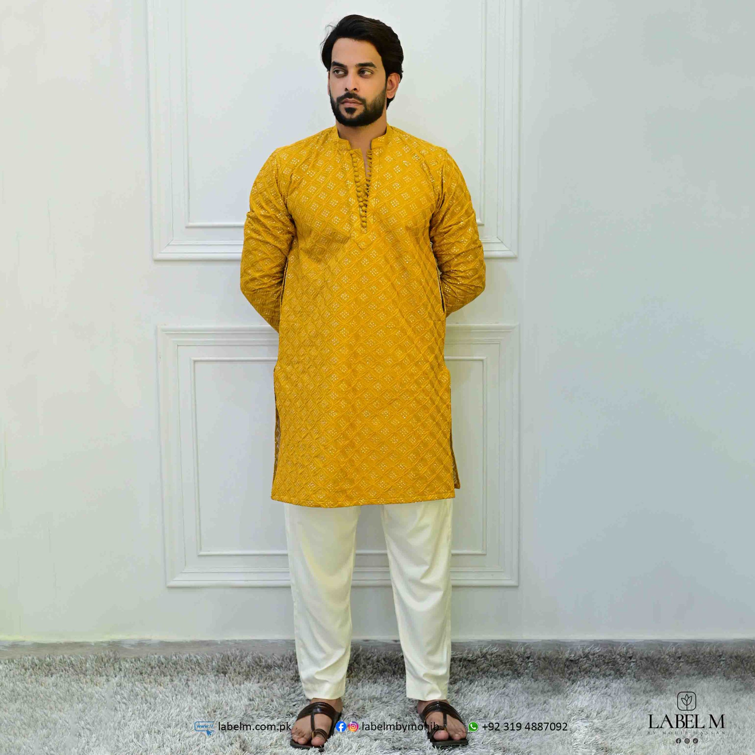 Mustard Raw Silk Embroidered Kurta Label M